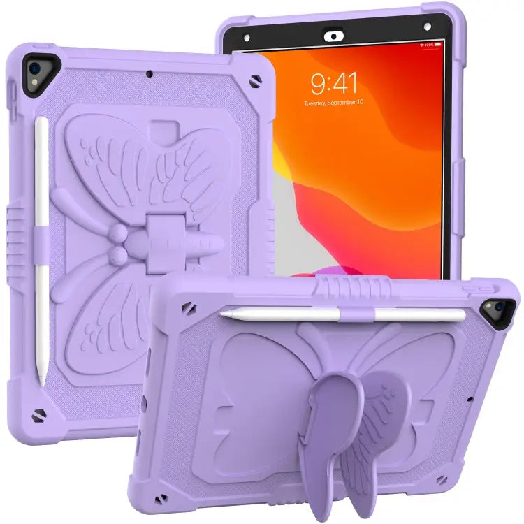 Pure Color PC + Silicone Anti-drop Protective Case with Butterfly Shape Holder & Pen Slot For iPad 9.7 2018 & 2017