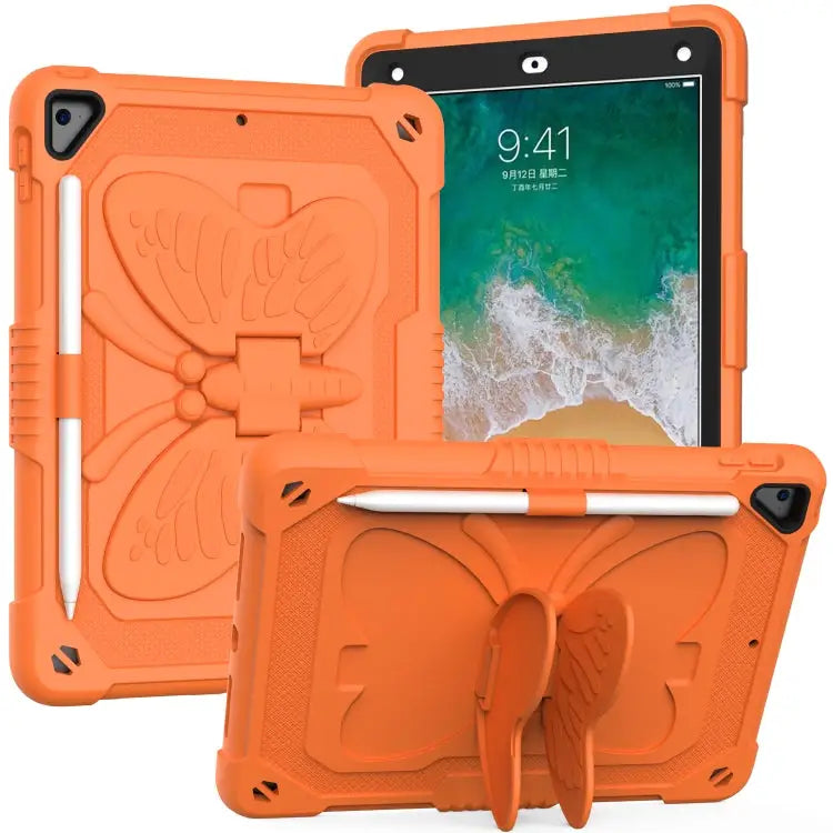Pure Color PC + Silicone Anti-drop Protective Case with Butterfly Shape Holder & Pen Slot For iPad 9.7 2018 & 2017