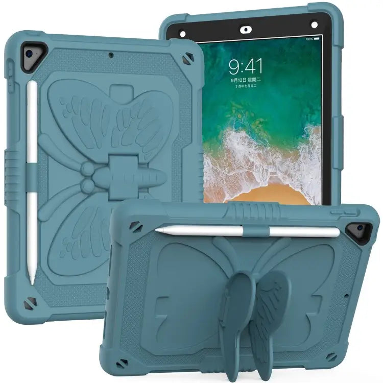 Pure Color PC + Silicone Anti-drop Protective Case with Butterfly Shape Holder & Pen Slot For iPad 9.7 2018 & 2017