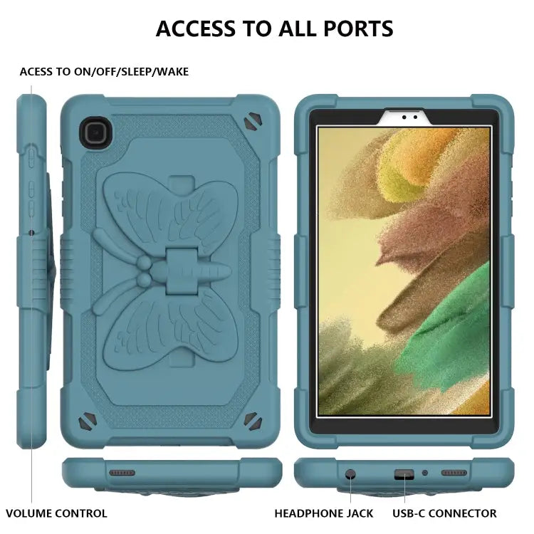 Pure Color PC + Silicone Anti-drop Protective Case with Butterfly Shape Holder & Pen Slot For Samsung Galaxy Tab A7