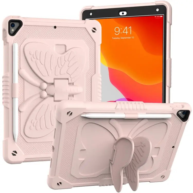 Pure Color PC + Silicone Anti-drop Protective Case with Butterfly Shape Holder & Pen Slot For iPad 9.7 2018 & 2017