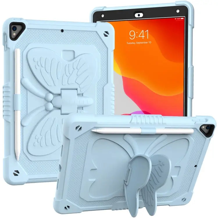 Pure Color PC + Silicone Anti-drop Protective Case with Butterfly Shape Holder & Pen Slot For iPad 9.7 2018 & 2017