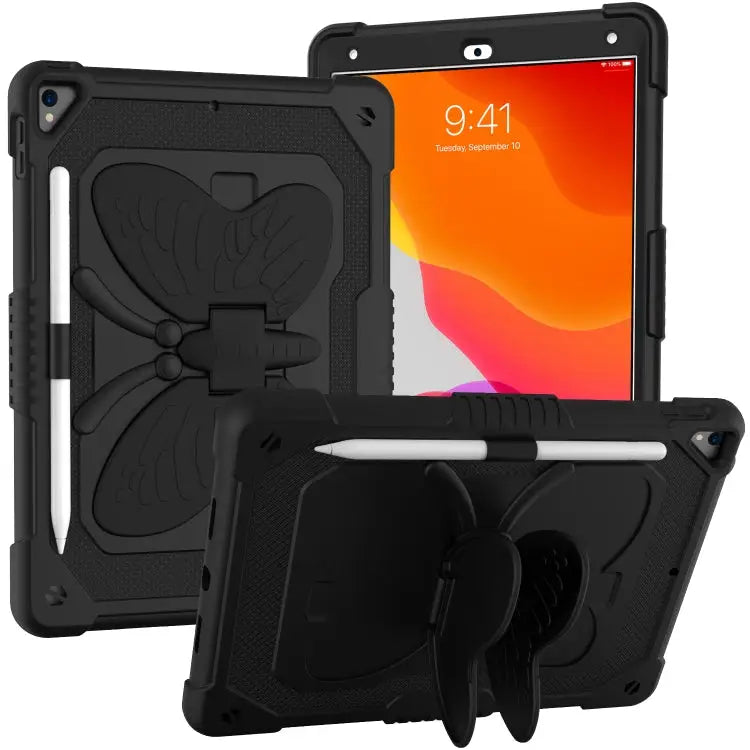 Pure Color PC + Silicone Anti-drop Protective Case with Butterfly Shape Holder & Pen Slot For iPad 9.7 2018 & 2017