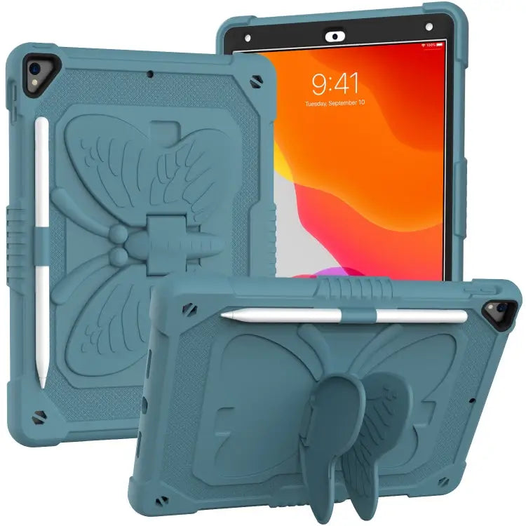 Pure Color PC + Silicone Anti-drop Protective Case with Butterfly Shape Holder & Pen Slot For iPad 9.7 2018 & 2017