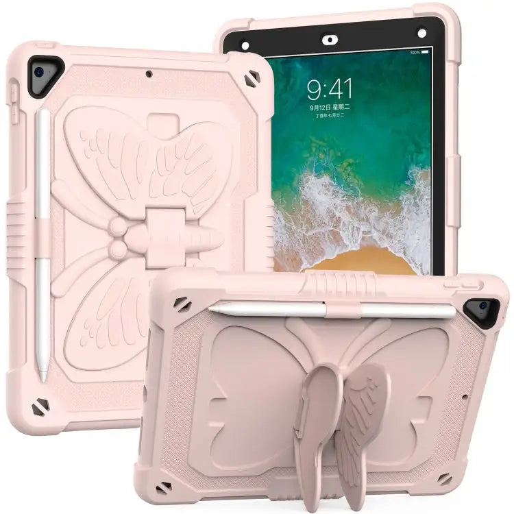 Pure Color PC + Silicone Anti-drop Protective Case with Butterfly Shape Holder & Pen Slot For iPad 9.7 2018 & 2017