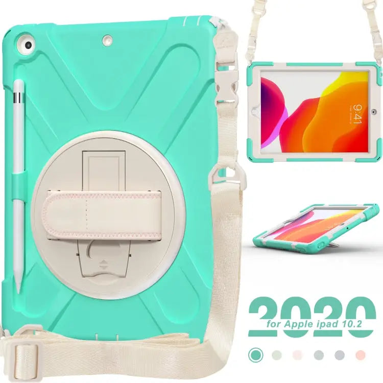 Pure Color Silicone + PC Protective Case with Holder & Shoulder Strap For iPad 10.2 2021 / 2020 / 2019 For Samsung