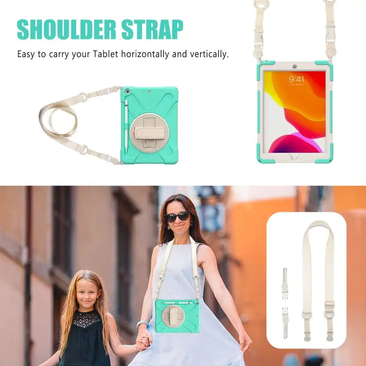 Pure Color Silicone + PC Protective Case with Holder & Shoulder Strap For iPad 10.2 2021 / 2020 / 2019 For Samsung