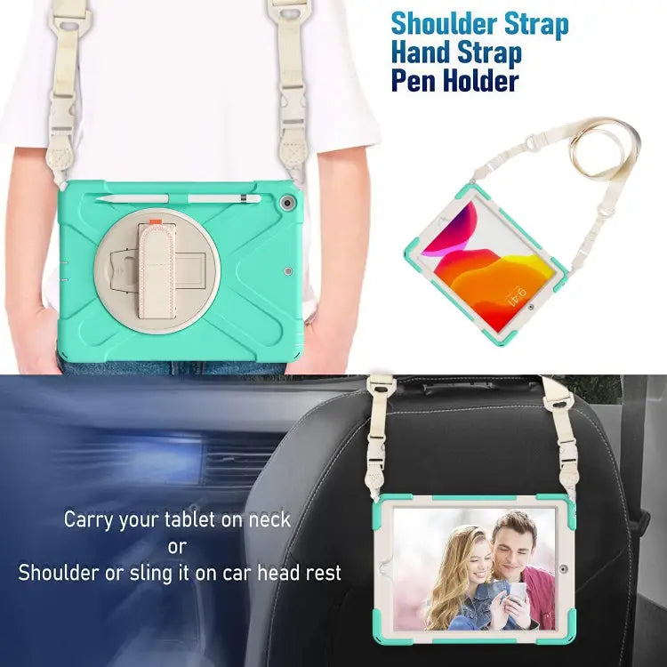 Pure Color Silicone + PC Protective Case with Holder & Shoulder Strap For iPad 10.2 2021 / 2020 / 2019 For Samsung