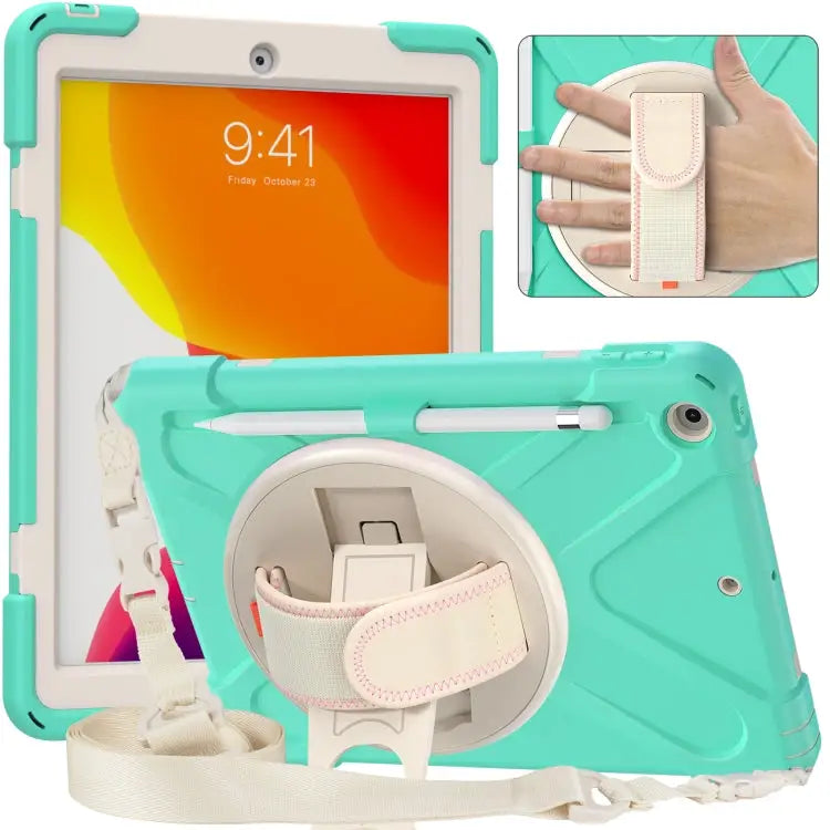 Pure Color Silicone + PC Protective Case with Holder & Shoulder Strap For iPad 10.2 2021 / 2020 / 2019 For Samsung