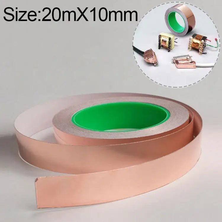 Pure Copper Double-sided Conductive Copper Foil Tape Signal Masking Tape Size: 20m x 10mm Size: 20m x 10mm - Size: 20m