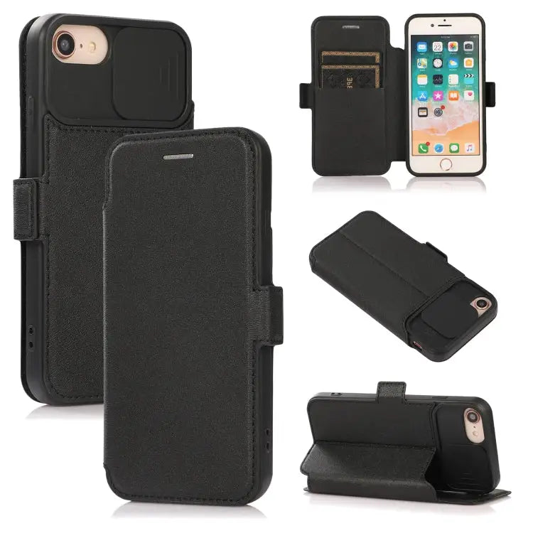 Push Window Double Buckle PU + Silicone Horizontal Flip Leather Case with Holder & Card Slot For iPhone 8 Plus & 7 Plus