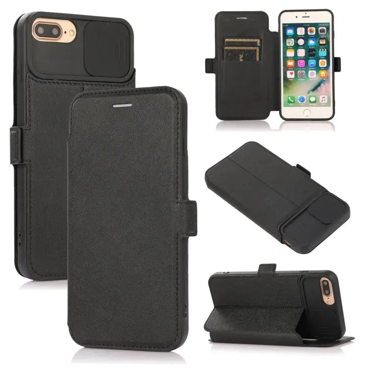 Push Window Double Buckle PU + Silicone Horizontal Flip Leather Case with Holder & Card Slot For iPhone 8 Plus & 7 Plus