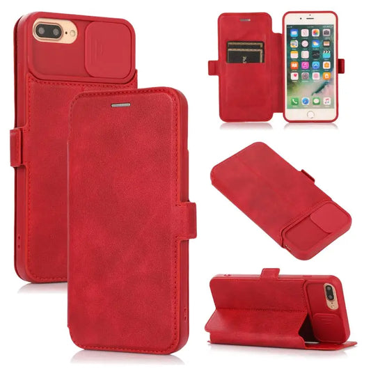 Push Window Double Buckle PU + Silicone Horizontal Flip Leather Case with Holder & Card Slot For iPhone 8 Plus & 7 Plus