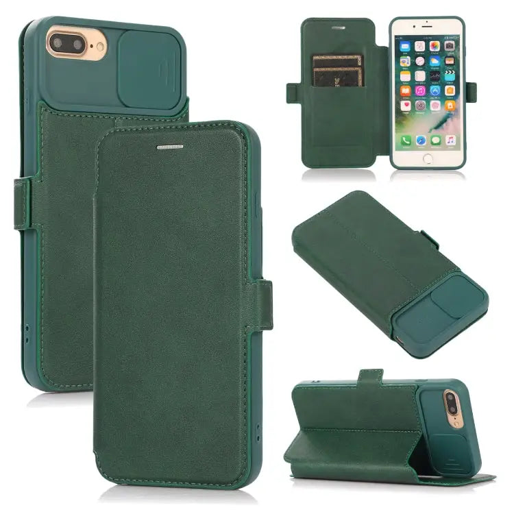 Push Window Double Buckle PU + Silicone Horizontal Flip Leather Case with Holder & Card Slot For iPhone 8 Plus & 7 Plus