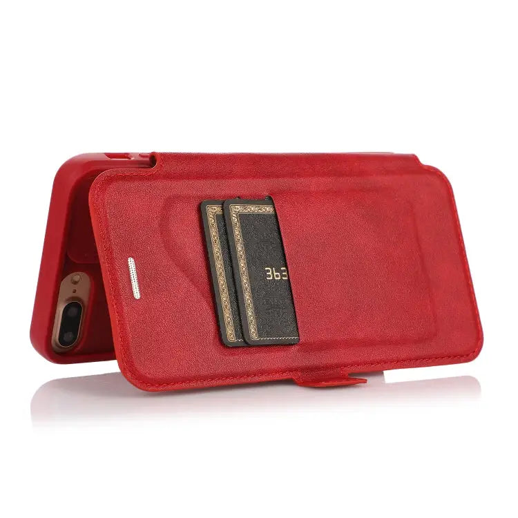 Push Window Double Buckle PU + Silicone Horizontal Flip Leather Case with Holder & Card Slot For iPhone 8 Plus & 7 Plus