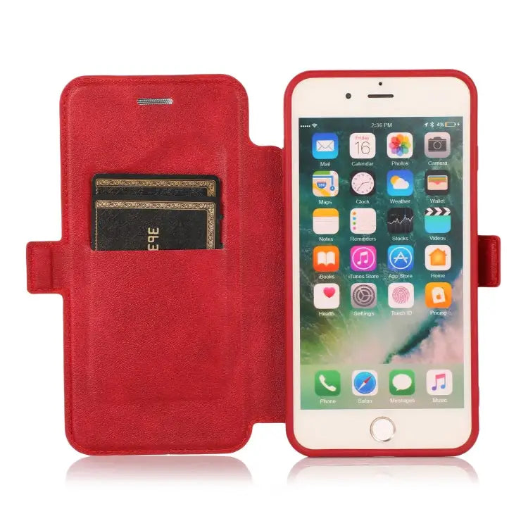 Push Window Double Buckle PU + Silicone Horizontal Flip Leather Case with Holder & Card Slot For iPhone 8 Plus & 7 Plus