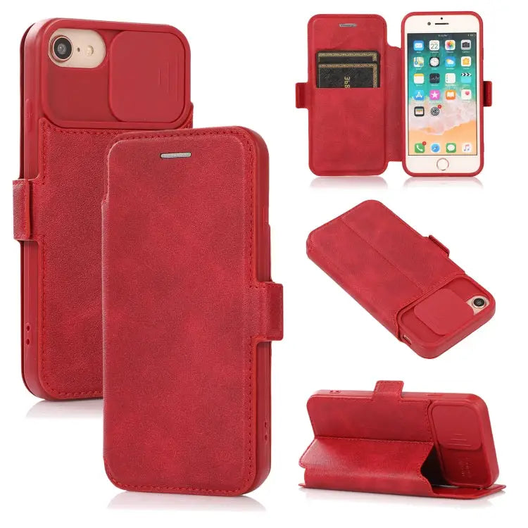 Push Window Double Buckle PU + Silicone Horizontal Flip Leather Case with Holder & Card Slot For iPhone 8 Plus & 7 Plus