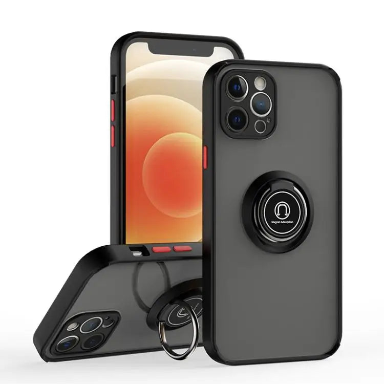 Q Shadow 1 Series TPU + PC Phone Case with Ring For iPhone 12 Pro - For iPhone 12 Pro / Black + Red - Apple Accessories