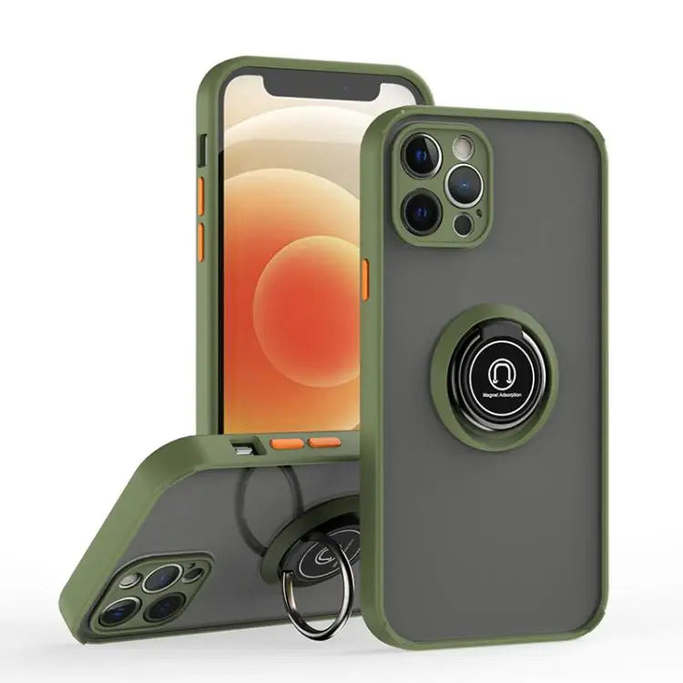 Q Shadow 1 Series TPU + PC Phone Case with Ring For iPhone 12 Pro - For iPhone 12 Pro / Army Green - Apple Accessories