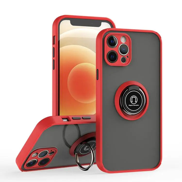 Q Shadow 1 Series TPU + PC Phone Case with Ring For iPhone 12 Pro - For iPhone 12 Pro / Red - Apple Accessories
