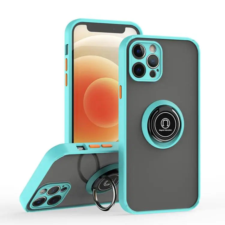 Q Shadow 1 Series TPU + PC Phone Case with Ring For iPhone 12 Pro - For iPhone 12 Pro / Sky Blue - Apple Accessories