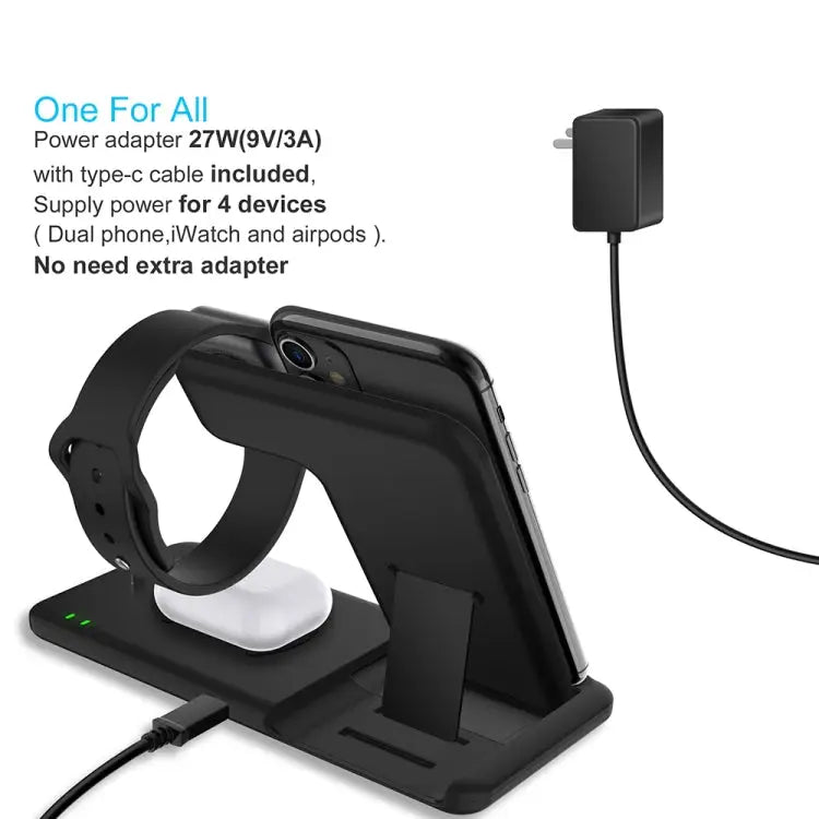 Q20 4 In 1 Wireless Charger Charging Holder Stand Station with Adapter For iPhone / Apple Watch / AirPods Support Dual
