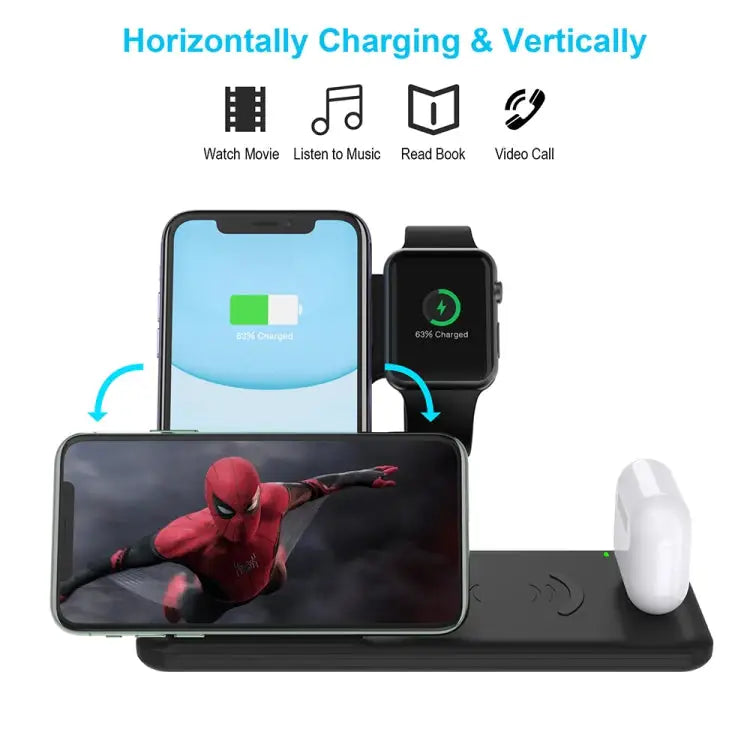 Q20 4 In 1 Wireless Charger Charging Holder Stand Station with Adapter For iPhone / Apple Watch / AirPods Support Dual