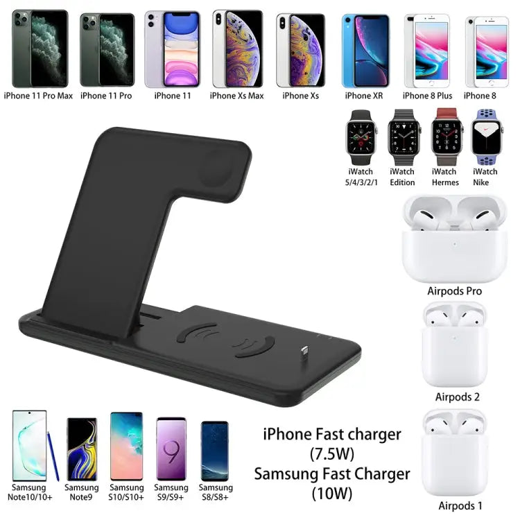 Q20 4 In 1 Wireless Charger Charging Holder Stand Station with Adapter For iPhone / Apple Watch / AirPods Support Dual