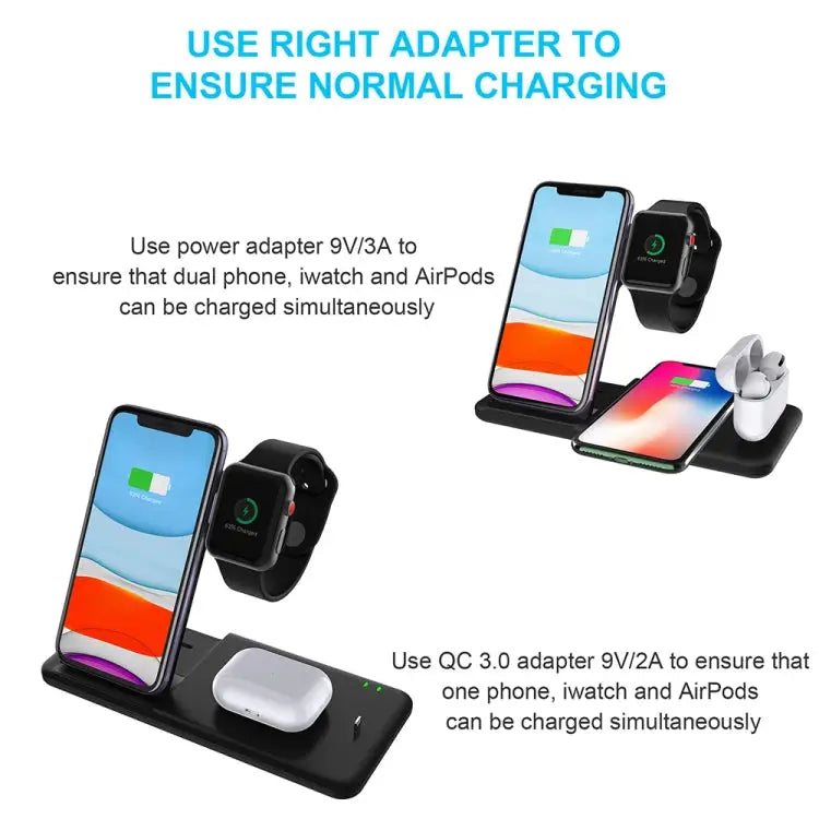 Q20 4 In 1 Wireless Charger Charging Holder Stand Station with Adapter For iPhone / Apple Watch / AirPods Support Dual