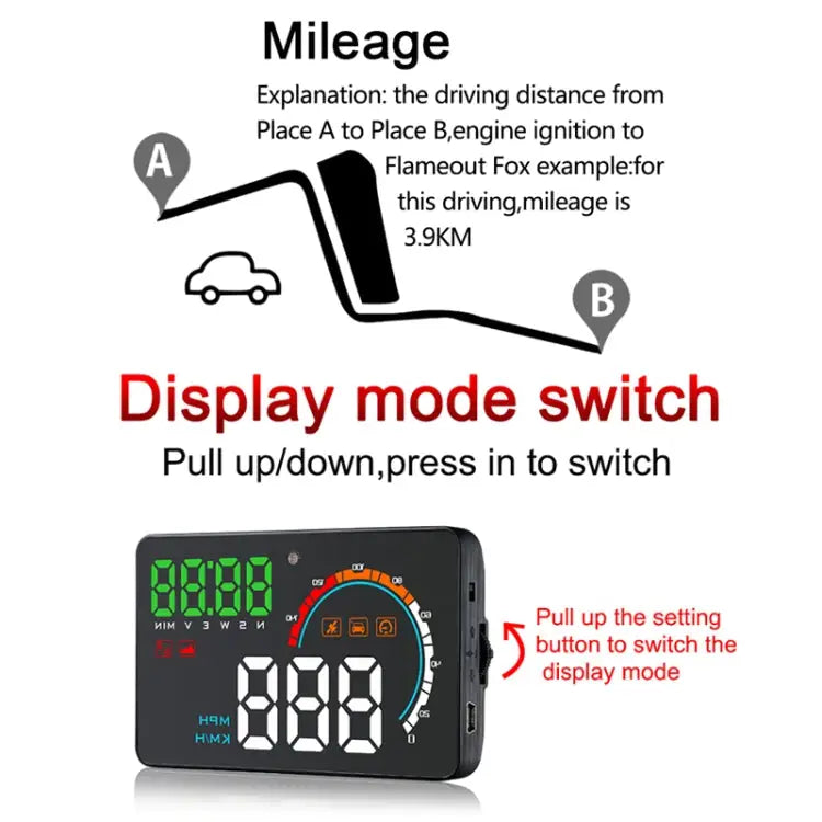 Q5 GPS 4 inch Vehicle-mounted Head Up Display Security System Support Running Speed & Direction & Distance / Driving