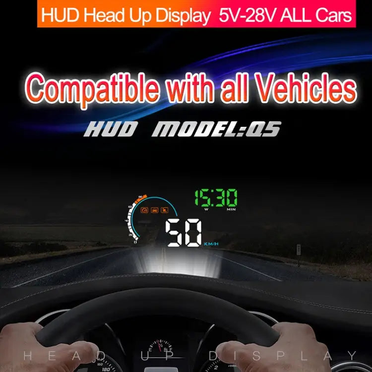 Q5 GPS 4 inch Vehicle-mounted Head Up Display Security System Support Running Speed & Direction & Distance / Driving
