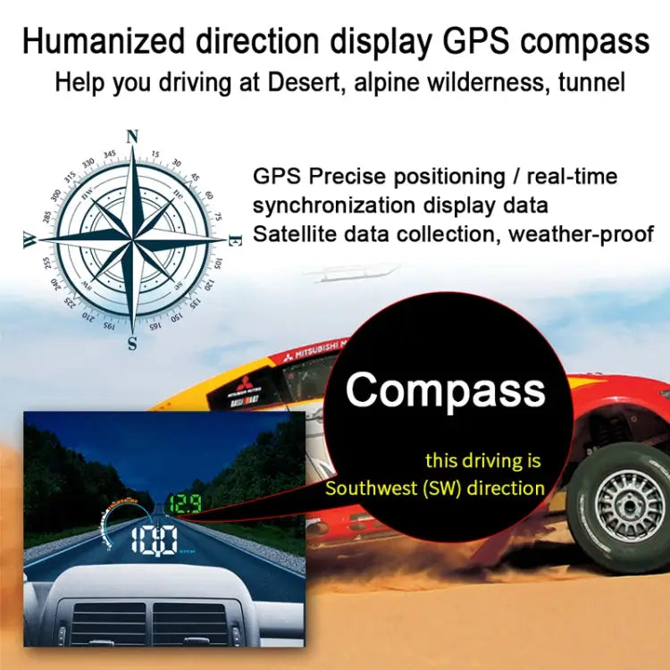 Q5 GPS 4 inch Vehicle-mounted Head Up Display Security System Support Running Speed & Direction & Distance / Driving