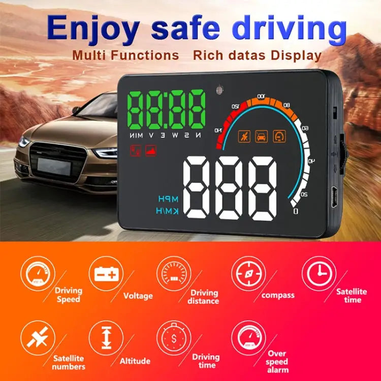 Q5 GPS 4 inch Vehicle-mounted Head Up Display Security System Support Running Speed & Direction & Distance / Driving