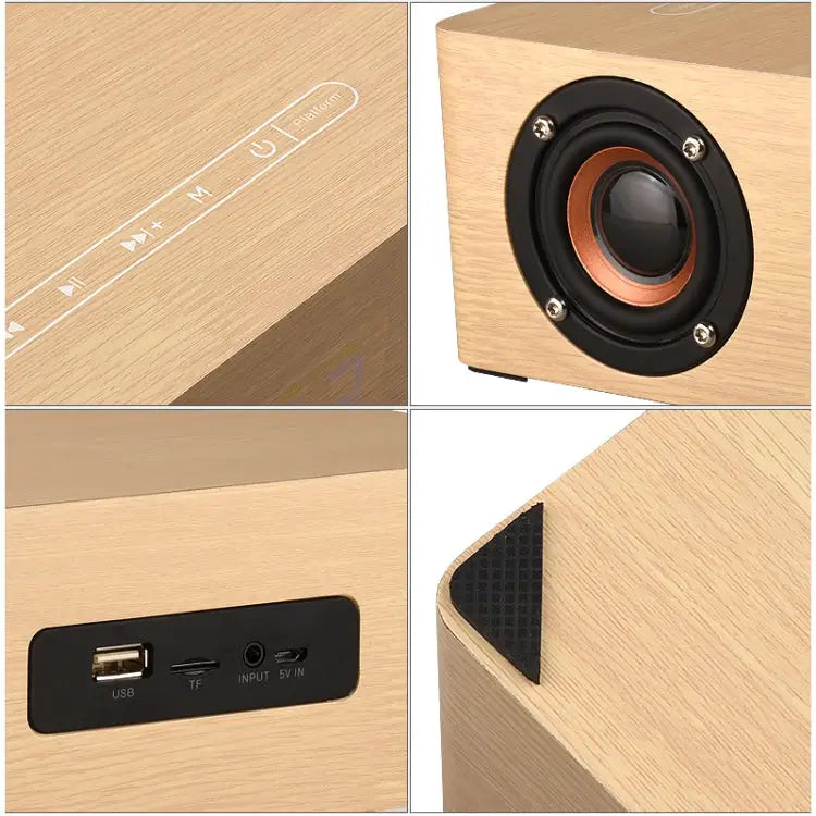Q5A Multifunctional Wooden Touch Clock Display Wireless Charging Bluetooth Speaker Support TF Card & U Disk & 3.5mm AUX