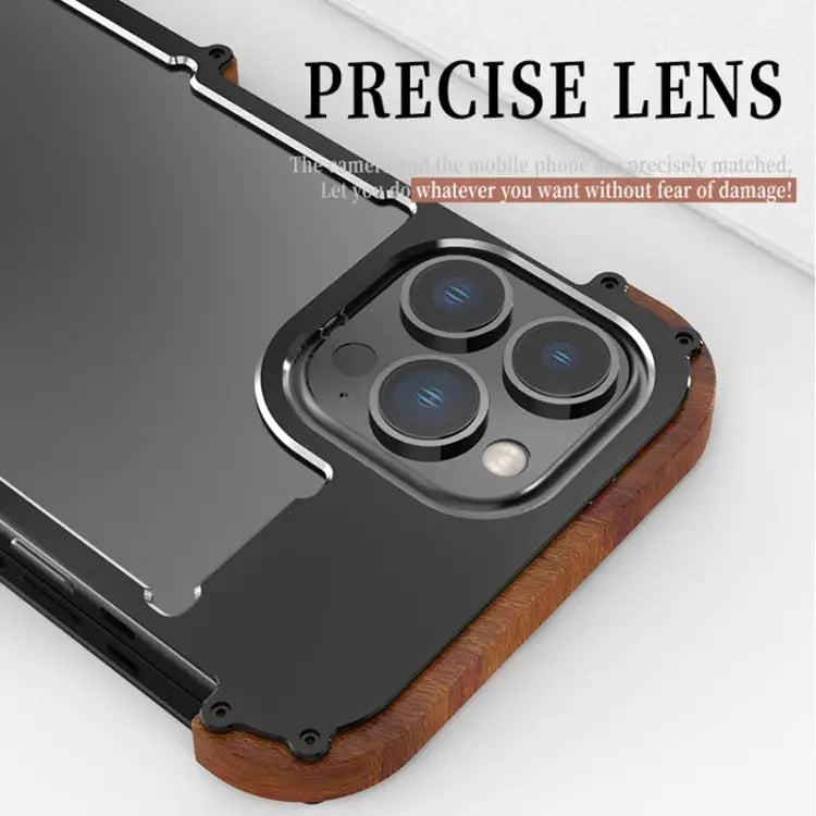 R-JUST Ironwood Generation Metal + Wood Phone Case For iPhone 14 For iPhone 14 Plus For iPhone 14 Pro For iPhone 14 Pro