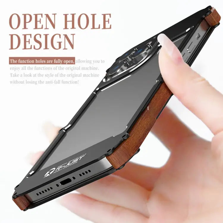 R-JUST Ironwood Generation Metal + Wood Phone Case For iPhone 14 For iPhone 14 Plus For iPhone 14 Pro For iPhone 14 Pro
