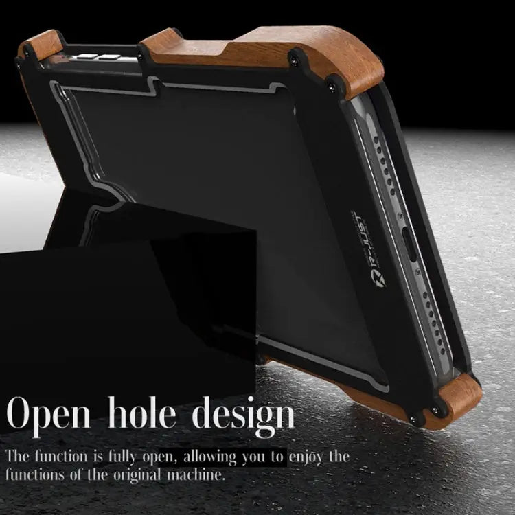 R-JUST Ironwood Man Shockproof Metal + Wood Bumper Protective Case For iPhone 13 mini For iPhone 13 For iPhone 13 Pro