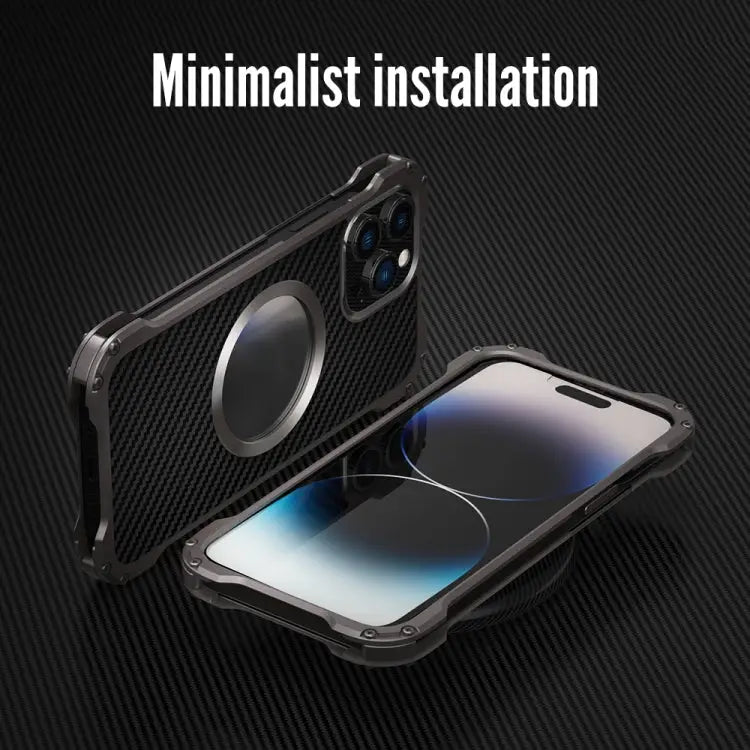 R-JUST RJ51 Hollow Shockproof Metal Phone Case For iPhone 14 For iPhone 14 Plus For iPhone 14 Pro For iPhone 14 Pro Max