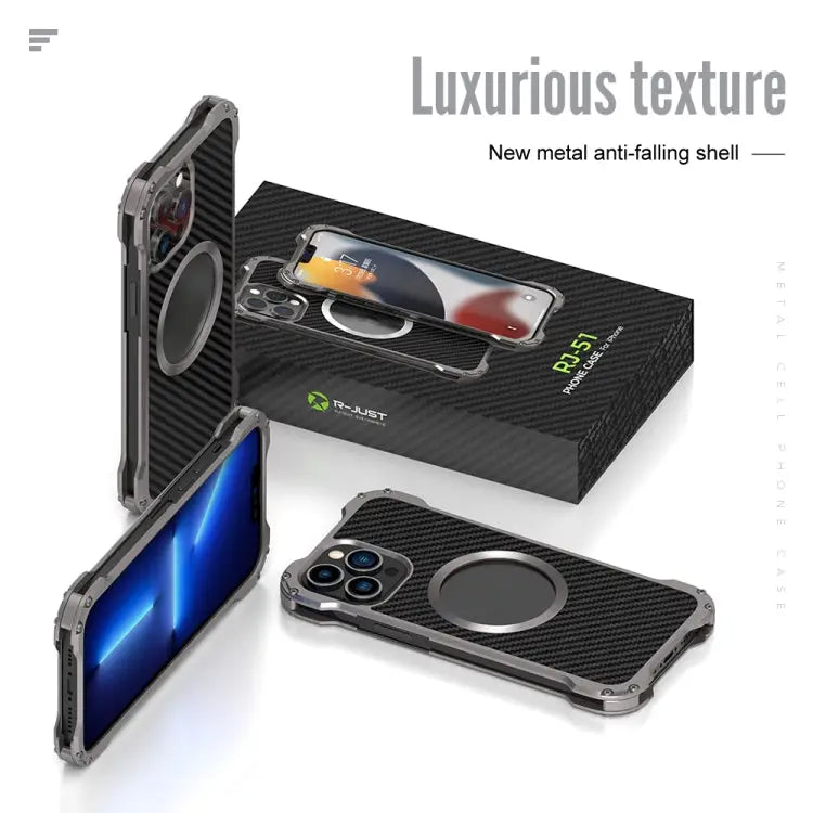 R-JUST RJ51 Hollow Shockproof Metal Protective Case For iPhone 13 mini For iPhone 13 For iPhone 13 Pro For iPhone 13
