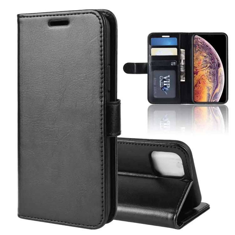 R64 Texture Single Fold Horizontal Flip Leather Case for iPhone XI MAX with Holder & Card Slots & Wallet - black