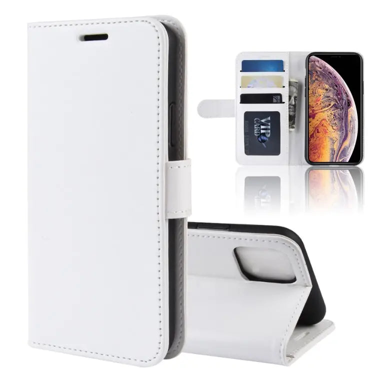 R64 Texture Single Fold Horizontal Flip Leather Case for iPhone XI MAX with Holder & Card Slots & Wallet - white