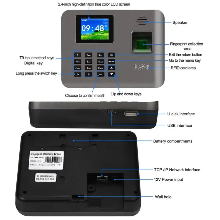 Realand AL325 Fingerprint Time Attendance with 2.4 inch Color Screen & ID Card Function & WiFi AL325 - AL325