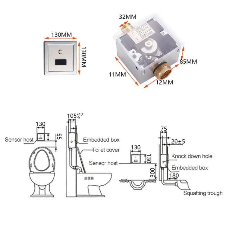 Recessed Wall in Type Flush Valve for Auto-induction Toilet with Automatic and Manual Function DC Automatic & Manual DC