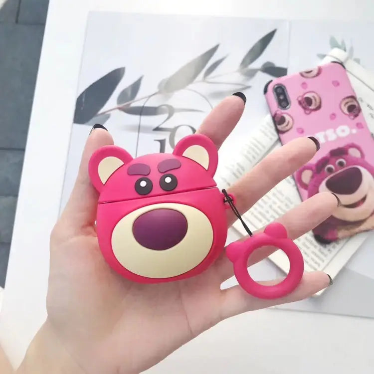 Red Bear Airpods Protective Case Bluetooth Earphone Storage Box Silicone Ring Rope Anti-drop Bag