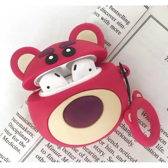 Red Bear Airpods Protective Case Bluetooth Earphone Storage Box Silicone Ring Rope Anti-drop Bag