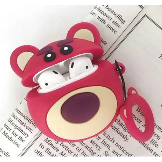 Red Bear Airpods Protective Case Bluetooth Earphone Storage Box Silicone Ring Rope Anti-drop Bag
