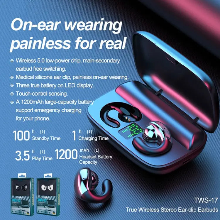 Remax Proda TWS-17 Bluetooth 5.0 Ear Clip Style True Wireless Stereo Bluetooth Earphone - White - Apple Accessories