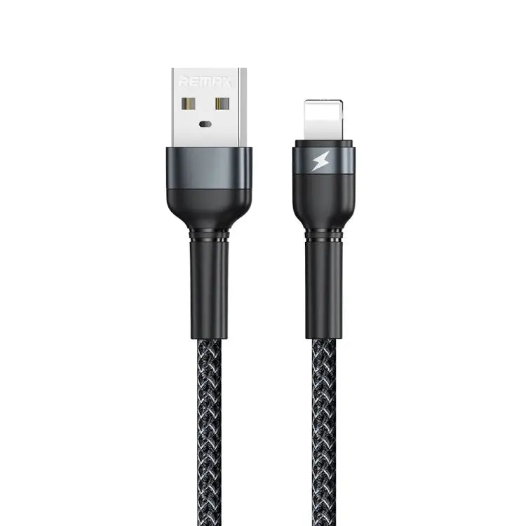 REMAX RC-124i 1m 2.4A USB to 8 Pin Aluminum Alloy Braid Fast Charging Data Cable for iPhone iPad - 8 Pin / Black