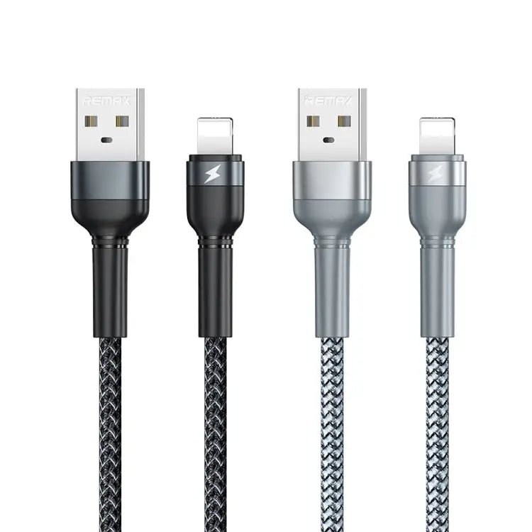 REMAX RC-124i 1m 2.4A USB to 8 Pin Aluminum Alloy Braid Fast Charging Data Cable for iPhone iPad - 8 Pin / Black