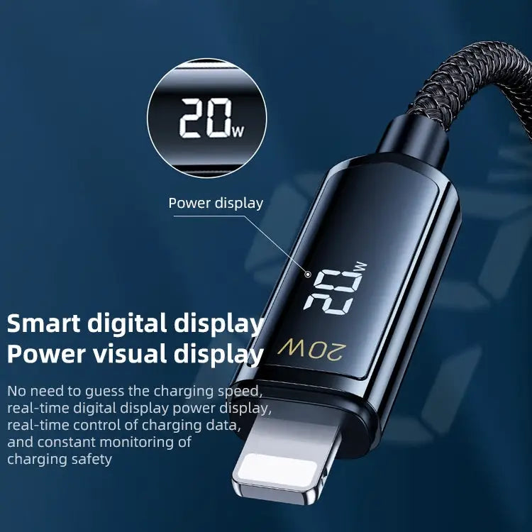 REMAX RC-128i 20W Type-C / USB-C to 8 Pin Intelligent Digital Display Zinc Alloy Braided Charging Data Cable Length: